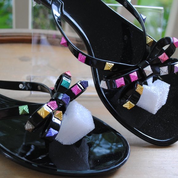 NWT Jelly Sandal BLACK with Colorful BOWS - Picture 2 of 5